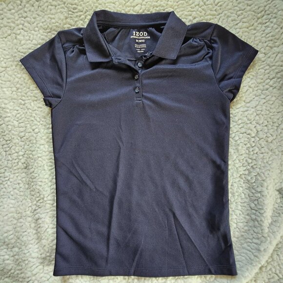 Girls Izod Navy Blue Polo Shirt M (10/12) 100% Polyester Short Sleeve - Picture 1 of 5